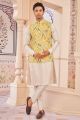 Yellow Jaquard Semi Silk Brocade Nehru Jacket (NMK-8040)