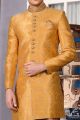 Yellow Jaquard Silk Brocade Indo western (NMK-3499)