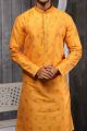 Yellow Jaquard Silk Brocade Kurta Pajama (NMK-4504)