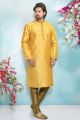 Yellow Jaquard Silk Brocade Kurta Pajama (NMK-4918)