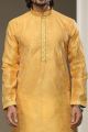 Yellow Jaquard Silk Brocade Kurta Pajama (NMK-5936)