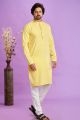 Yellow Jaquard Silk Kurta Pajama (NMK-7566)