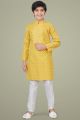 Yellow Printed Cotton Silk Boys Kurta (NKK-713)