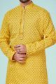 Yellow Printed Cotton Silk Kurta Pajama (NMK-4836)