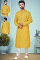 Yellow Printed Cotton Silk Kurta Pajama (NMK-4836)